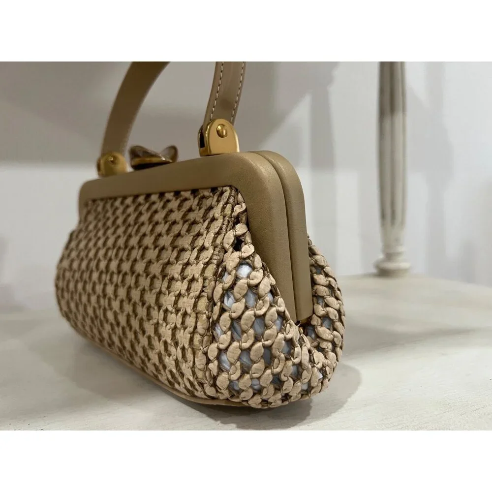 Cult Gaia Zuma Mini Crossbody in Sand - Woven Leather Kiss Lock - Picture 10 of 11